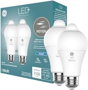 GE LED+ Motion Sensor LED Light Bulbs, 12W, Outdoor Security Lights, Daylight, A21 (2 Pack)
