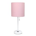 Limelights LT2024-POW Stick Charging Outlet Table Lamp, Iron, White Base/Light Pink Shade