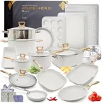 Home Hero Pots and Pans Set Non Stick - Induction Compatible Kitchen Cookware Sets + Bakeware Sets - Non Stick, PFOA Free, Oven Safe Pot and Pan Set Nonstick (23 Pcs - Cream)