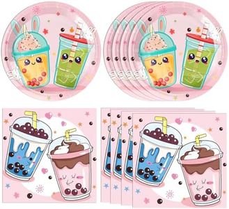 DURYGEN 40PCS Boba Tea Party Decorations Boba Party Kit Bubble Tea Birthday Dinnerware Decoration Include Boba Tea Plate Napkins for Girl's Birthday Baby Shower