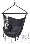 HBlife Hammock Chair Large Hanging Rope Swing Seat Chair with Pocket Max 350 Lbs Superior Comfortable for Indoor Outdoor Home Bedroom Garden, Seat Cushions Not Included (Dark Grey)