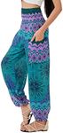 Joob Joob Boho Pants for Women - Hippie Harem Pants Women - Womens Yoga Pants – Comfy Bohemian Flowy Hippie Clothes, Aqua Blue, Large-X-Large