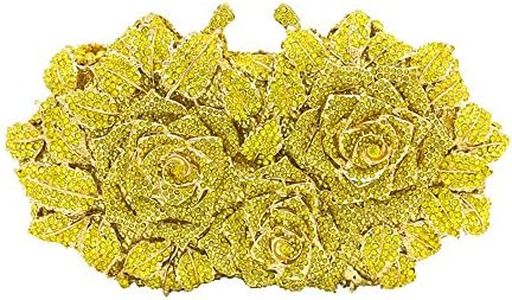 Boutique De FGG Dazzling Flower Evening Bags For Women Formal Party Rhinestone Handbags Wedding Crystal Clutch Purse,Yellow,Mini