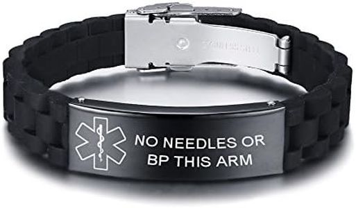 VNOX Medical Alert Bracelets for Men & Women Kids with Free Engraving Adjustable Stainless Steel Mesh Emergency Medical ID Bracelets Wristband, 7-8.8 inches / 180-225mm, no needle or bp this arm, Lava