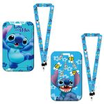 2Pcs Stitch Lanyard RHYII-Cartoon Disney Stitch Waterproof with Card Holder Detachable Card Holders for Office School Supplies, ID Card, Keys Bus Card