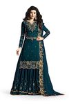 THE 9192 Women's Embroidered Georgette Anarkali Gown (Peacock)