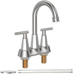 Bathroom Faucets for Sink 3 Hole, 4 inch Centerset Brushed Nickel Bathroom Sink Faucet with Pop-up Drain and 2 Supply Hoses, Stainless Steel Lead-Free 2-Handle Faucet (Brushed Nickel)