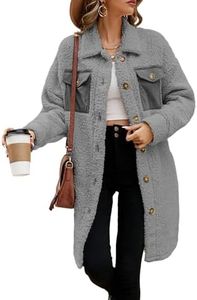 EVALESS Casual Fuzzy Fleece Jackets for Women Button Down Lapel Long Sherpa Jacket Coat Long Sleeve Shacket Faux Fur Warm Winter Outwear with Pockets Gray X-Large