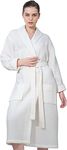 Women’s Luxury Waffle Shawl Collar, Hooded Robe w Piping – Lightweight, Long, Ultra Soft Spa Sleepwear Bathrobe (Small, White)