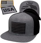 Antourage American Flag Unisex Baseball Hat for Men and Women | USA Flag Mesh Snapback Flat Visor Cap + 2 Patriotic Patches, (76) 2-tone: Grey/Black Flat Visor Snapback, One Size