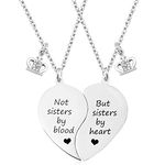 MJartoria BFF Necklace for 2-Split Heart Necklace Not Sisters by Blood Pendant Best Friend Friendship Necklace Set of 2 Valentines Day Gifts for Her, Metal, No Gemstone