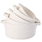 Suwimut Set of 5 Cotton Rope Woven Storage Basket Foldable Storage Bin, Basket Organizer Shelf Storage Baskets for Laundry, Kids Nursery, Kid's Toy, Neutral Color