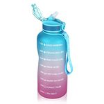 MYFOREST 2200ml/74oz Large Water Bottle, Time Marker for Motivational Hydration, Drop-proof, BPA-free, Flip Top Nozzle/Straw/Carry-Strap/Wide-Mouth for Easy Clean: Cold/Hot/Carbonated/Cider