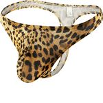 Faringoto Men's Leopard Print Thong Low Rise G-String Briefs Bulge Pouch Underwear Yellow