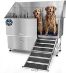 KANIS Professional Stainless Steel Dog Bathing Station - Dog Grooming Tub w/Ramp, Storage Drawer, Floor Grate & Faucet/Dog Bathtub for Large, Medium & Small Pets (61", Right RAMP - 1 Drawer)