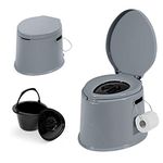 DORTALA Portable Travel Toilet, Lightweight Outdoor Indoor Toilet with Detachable Inner Bucket, Removable Toilet Paper Holder, for Effortless Cleaning & Carrying, for Camping, Hiking, RV, Boating and Trips, Simple Use and Maintenance, Gray