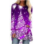 Christmas Sweatshirts for Women UK Clearance Ladies Spring Sweatshirt Crew Neck Xmas Vintage Blouses Autumn Winter Tunic Tops Pullover Christmas Print Party Elegant Jumper Festival Long Tops