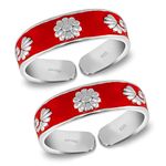 Parnika Mj Red Enamel Band Design Comfortable Toe Rings In Pure 92.5 Sterling Silver For Women | Chandi Bichiya | With Certificate Of Authenticity |