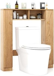 Giantex Over The Toilet Storage Cabinet, Double Door Bathroom Toilet Storage Organizer w/ 2 Open Compartments & 4 Adjustable Shelves, Freestanding Laundry Room Storage Rack (Natural)