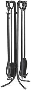 Plow & Hearth 5 Piece Hand Forged Iron Fireplace Tool Set with Poker | Tongs | Shovel | Broom | and Stand 7-in Diam. x 27.5 H Black