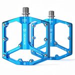 GEWAGE Road/Mountain Bike Pedals - 3 Bearings Bicycle Pedals - 9/16” CNC Machined Flat Pedals with Removable Anti-Skid Nails (Blue)