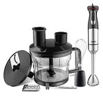 AGARO Grand Plus 6 in 1 Hand Blender 1000W, 100% Copper Motor, 2 Variable Speed Modes & Speed Regulator, Stainless Steel Blades, Chopper,Whisker,Multipurpose Jar, frother, slicer, shredder, Black