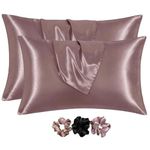 Go well Satin Silk Pillow Covers Pack of 2 for Hair and Skin-with Satin Scrunchies for Women Stylish|Satin Pillow cover for Hair and Ski|scrunchies for Women 3-Piece|Silk Pillow case(Rose taupe)600TC