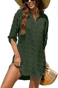 QUCH Swimsuit Coverup for Women,Beach Coverup Dresses Bathing Suit Cover Ups for Swimwear Women Swim Shirt, Army Green New, 8-10