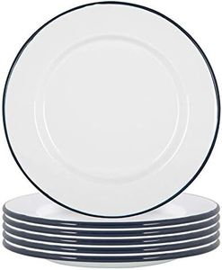 Argon Tableware White Enamel Dinner Plates - Steel Outdoor Camping Dinnerware Tableware - 25.5cm - Navy - Pack of 6