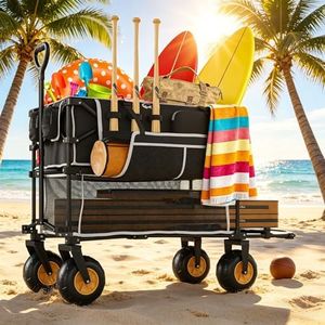 𝐔𝐩𝐠𝐫𝐚𝐝𝐞 Beach Wagon with Big Wheels for Sand, Double-Layer, 9" PVC All-Terrain Wheel, 500 lb Load Capacity, Oversized 400L, for Beach, Camping, Garden & Outdoor Sports (Black)