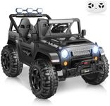 Hikole 24V Ride on Car with Remote Control, Kids 2 Seater Ride on Toys for Big Kids with 4WD 2WD Switchable, 20" Extra Wide Seat, Music, 4X4 Spring Suspension, LED Light, Storage Box, Black