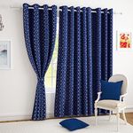 Story@Home Window Blackout Curtains 5 Feet Long Set of 3, Hexagon Design Thermal Insulated 100% Room Darkening Window Curtain | Noise Reducing Curtains for Living Room, Bedroom, (118 x 152 cm, Blue)