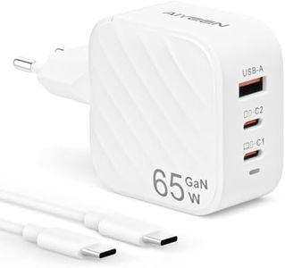 AIYEEN Chargeur USB C GaN 65W, Alimentation 3 Ports PPS PD 3.0, Adaptateur Secteur Compatible avec MacBook Galaxy S23 iPhone 15 iPad Pixel Dell Switch, doté d'un câble de Charge Rapide de 1 m 60 W
