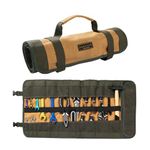 Wrench Tool Roll, Heavy Duty Waxed Canvas Multi-Purpose Tool Pouch Bag with 25 Pockets, Easy Storage, Durable (Khaki)