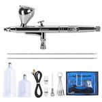 XDOVET Dual-Action Airbrush Kit Air Brush Painting Set with 0.2mm/0.3mm/0.5mm Needles,7cc/20cc/40cc Paint Cup, Air Hose for Tattoo, Makeup, Nail, Model, Art Hobby - for Pro & Beginner, PB-131-CA1