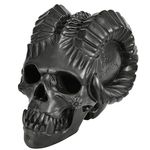 Myard Fireproof Demon Fire Pit Skull (Hollow, Flame from Eye Holes) Gas Log for Fireplace, Firepit, Camp Fire, Halloween Decor (Demon Black Skull, 1pk)