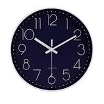 12 Inch Silent Non-Ticking Battery Operated Quality Quartz Round Wall Clock Navy Blue Color Modern Decor Clock for Home Office Bedroom Classroom