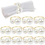 Pearl Napkin Rings Set of 12, Gold Serviette Buckle Holder for Easter, Family Gathering, Dinner Party, Wedding Decor, Napkin Ring for Christmas, Thanksgiving Day, Friends and Family (2 Gold Pearls)