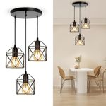 CANMEIJIA 3-Light Pendant Light Fixtures, Farmhouse Kitchen Island Light Fixture, Industrial Hanging Pendant Lighting for Dining Room Bedroom, Black Metal Cage Pendant, E26 Base, Bulbs Not Included