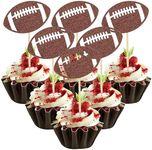 48pcs Football Cupcake Toppers, Rugby Ball Cake Toppers Football Cake Decorations Rugby Cupcake Toppers Football Themed Cupcake Picks for Super Bowl Birthday Party Supplies