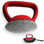 Cast Iron Cleaner, Stainless Steel Cast Iron Scrubber, Steel Wool Scrubber with Handle, Stainless Steel Chainmail Scrubber, Anti-Rust Skillet Cleaner for Woks Pans Griddles Skillets Grills Oven