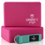 URBNFit Yoga Block - Moisture Resistant Brick to Improve Balance & Flexibility - Fit for Home Gym Workout & Meditation - Yoga Blocks Set of 2 w/Bonus Yoga Strap, Pink