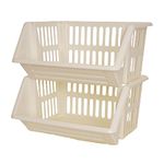 ZARVICZONIA Large Stacking Baskets Storage Veg Rack Plastic Stackers, Black, Length 36 cm x Depth 30 cm x Height 17.5 cm