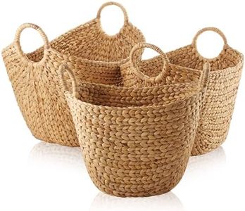 Casafield Set of 3 Multipurpose Boat Baskets with Handles - Natural, Woven Water Hyacinth Storage Organizers for Throw Blankets, Bedroom, Living Room, Laundry