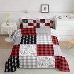 Buffalo Plaid Bedding Set Twin for Boys Girls Woodland Theme Comforter Set, Deer Fox Rabbit Wildlife Farm Animal Zoo Down Comforter,Camping Geometric Arrow Stripes Quilt Set Decor, Red Black Grey