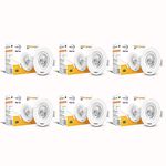 Wipro Garnet 3W Round LED Wave Spotlight |COB Spotlight for Ceiling|Warm White Light (2700K) | Adjustable Design | Recessed Tiltable Downlighter for False Ceiling | Cutout - 60 mm | Pack of 6