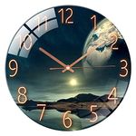 ALEENFOON Glass Wall Clock 12 Inch Silent Non Ticking Round Wall Clocks for Living Room Bedroom Hallway Office(Sea Wonders)