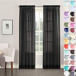 Megachest a pair of 3+7cm slot top sheer lucy voile curtain with tie backs 31 colors 10 sizes (black, 56" wideX63 drop(W142cmXH160cm))