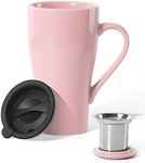 ARRADEN Tea Cup with Infuser and Lid, 18oz Large Tea Infuser Mug, Ceramic Loose Leaf Tea Mug with Silicone Lid, Tea Strainer Cup for Women, Man, Christmas, Gifts (Pink)