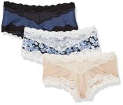 Maidenform Cheeky Panty Pack, Sexy Must Haves Hipster Underwear for Women, 3-Pack, Latte Lift/Navy/Denim Water Flower, Medium